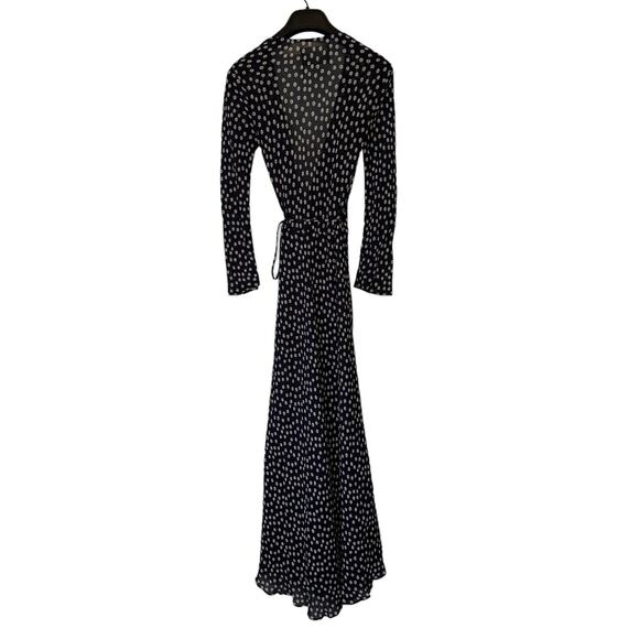 Reformation Navy Blue and White Floral Semi Sheer Wrap Maxi Dress Size XS - Picture 8 of 14